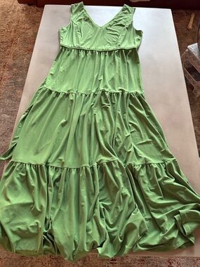 Emma & Michele Bright Green Draped V-Neck Dress